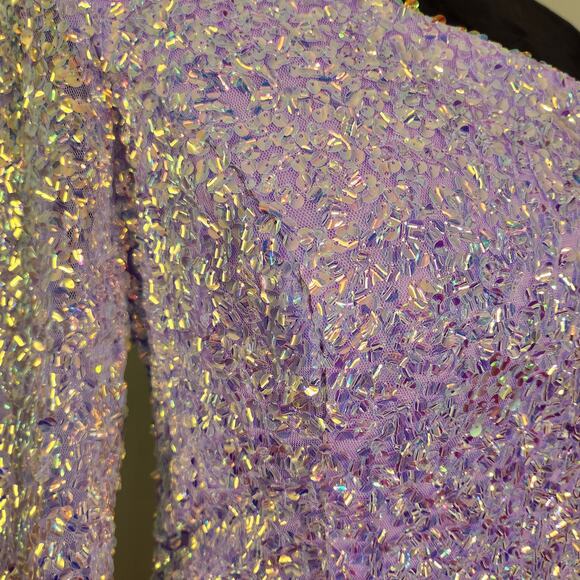 ALYCE PARIS One Shoulder Purple Sequin Dress with Feathers, Size 10 - Picture 8 of 15